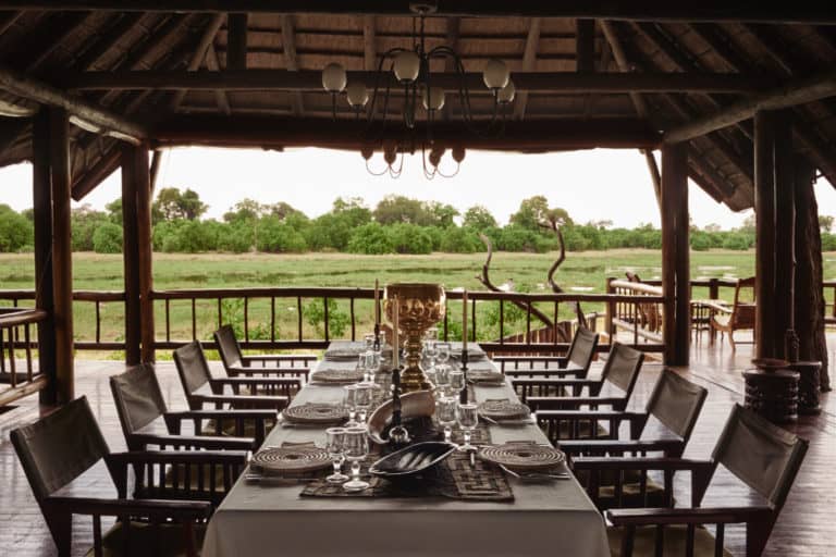 Dining room with a view at Khwai River Lodge