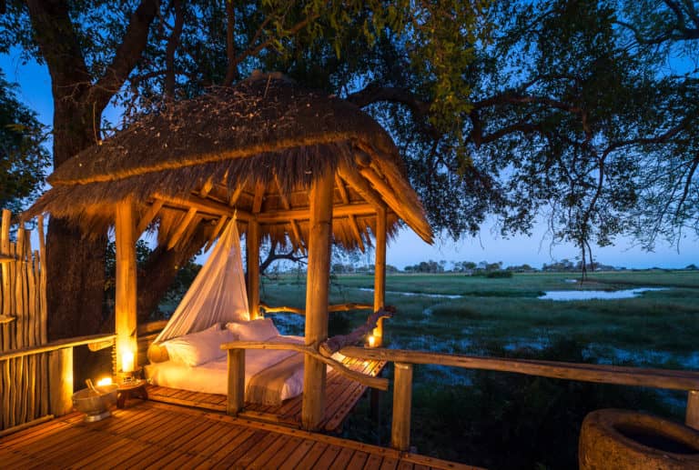 Romantic starbed under African night skies at Jao Camp