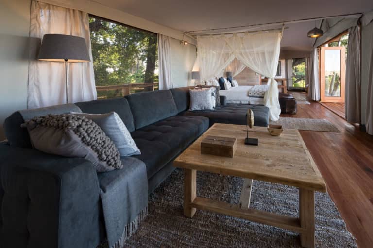 Lounge area in guest suite at Kwetsani Camp
