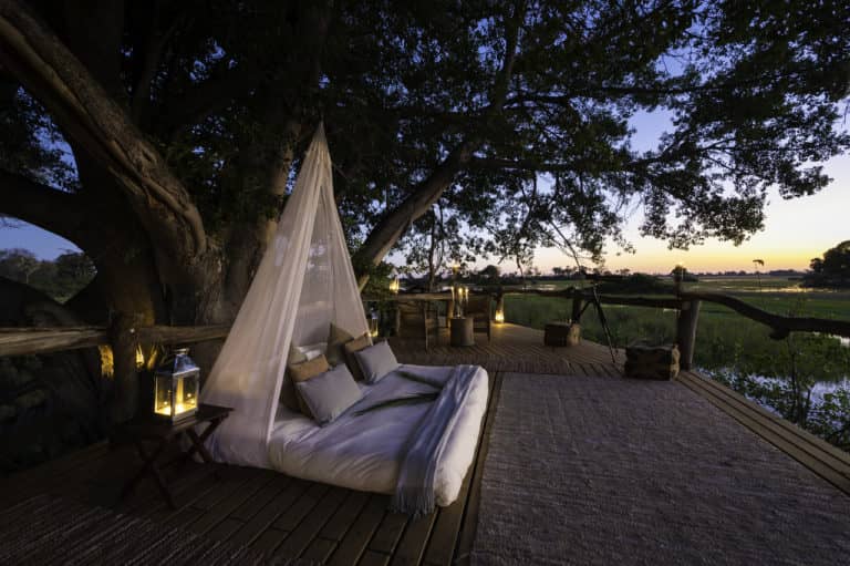 Romantic sleep out deck at dusk at Tubu