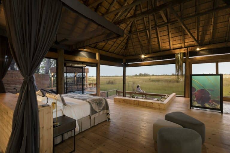 Sweeping views of the Okavango from the rooms at Vumbura Plains