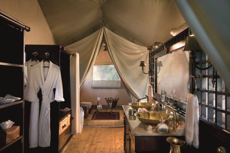 Luxury en suite bathrobe and robe in Duba's guest tents