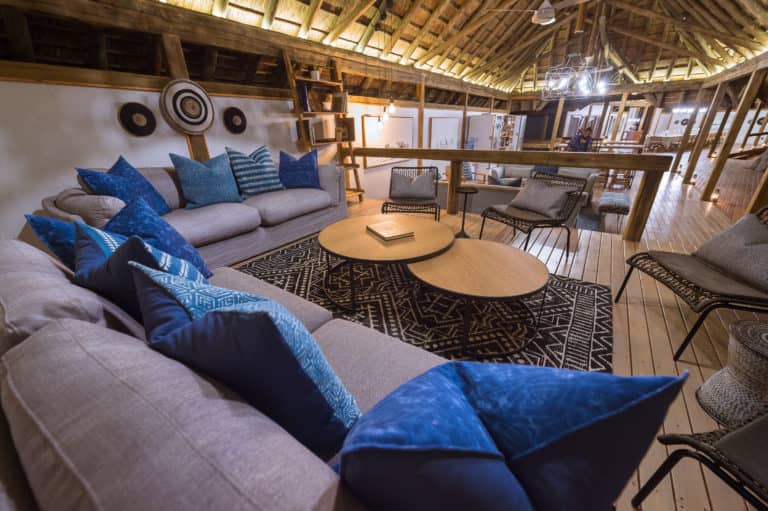 Main area lounge interiors at Kwando Splash Camp
