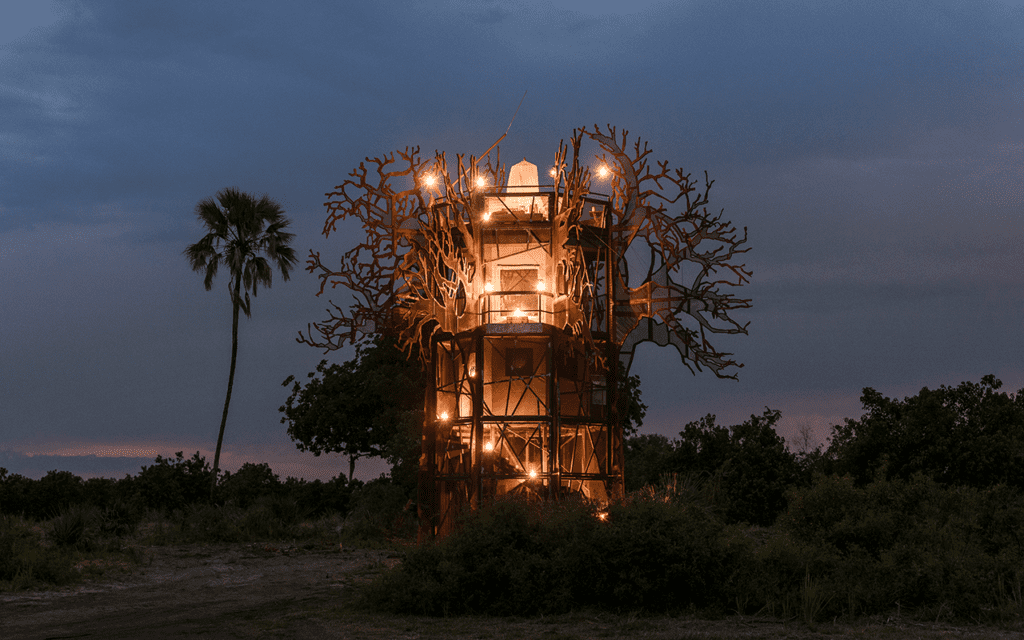 A baobab sculptured treehouse where guests can sleepout while at Xigera Safari Lodge