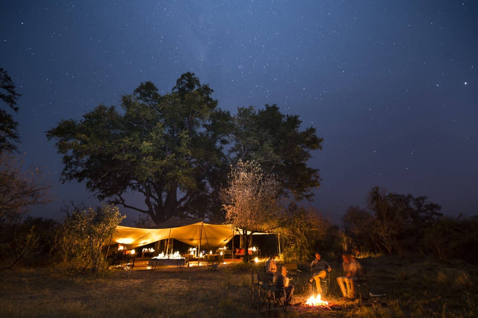 Okavango Mobile Expeditions evening camp fire scene