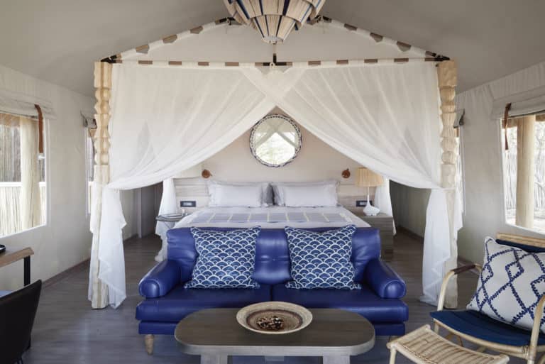 Elegant furnishings of Savute Elephant Lodge guest room