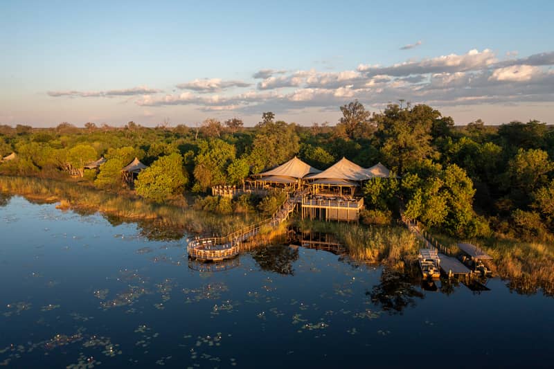 Dumatau is a luxury safari camp overlooking the Osprey lagoon in Botswana