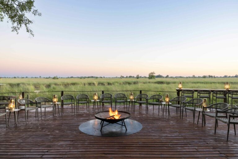The fire deck at Okuti overlooks the Okavango waterways