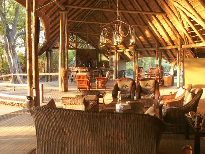 The thatched open area lounge is the heart of Pom Pom Camp