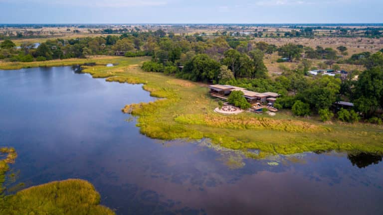 Aerial view of Qorokwe concession which borders Moremi Game Reserve