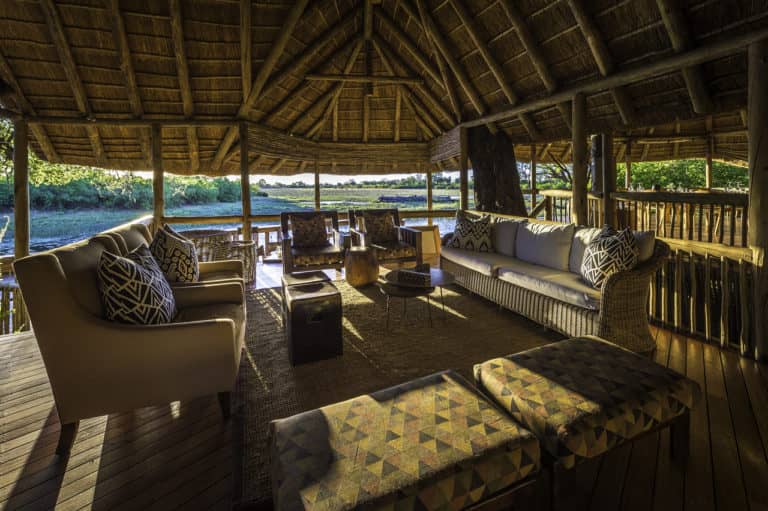 Savuti's thatched lounge area has lovely views over the channel bed