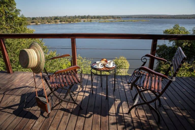 Private deck view of the Zambezi river from the river suites