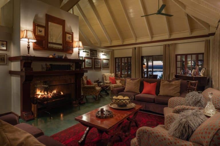 A fire is always roaring in winter at the colonial River Club
