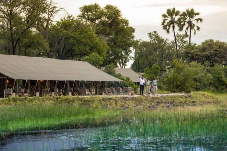 Machaba's Gomoti Plains camp as viewed from the water