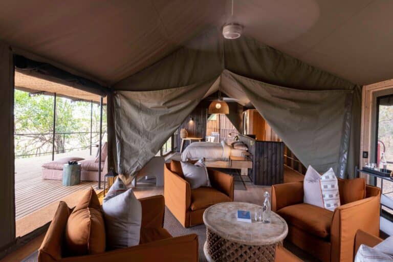 Gorgeous guest tent interior at Kiri Camp.