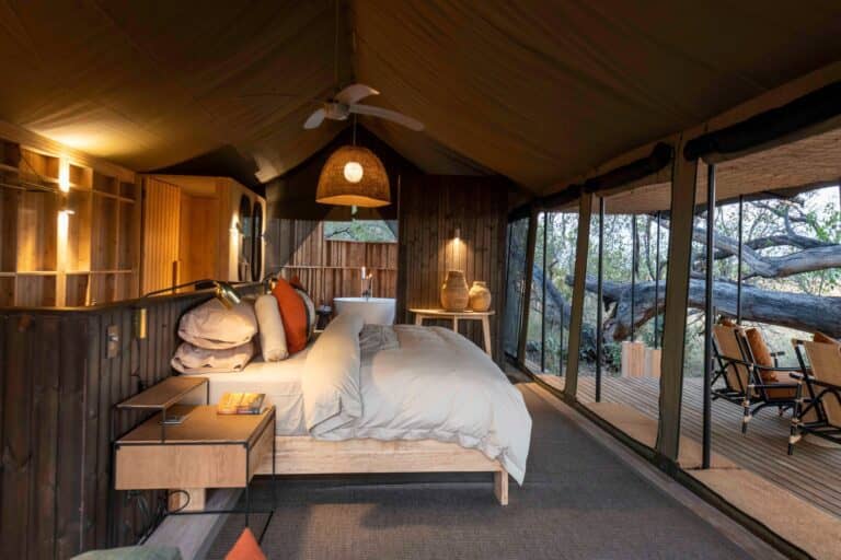 Gorgeous guest tent interior at Kiri Camp.