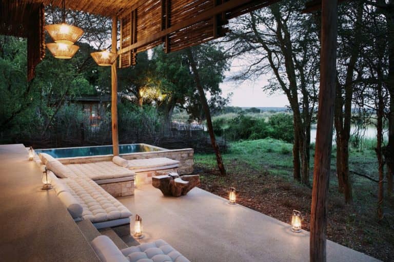 Private deck and outside lounger at Matetsi River Lodge