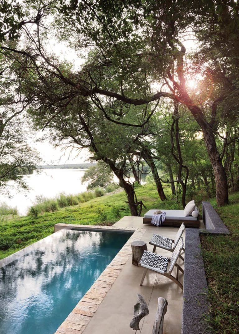 The beautiful River House pool overlooking the river at Matetsi