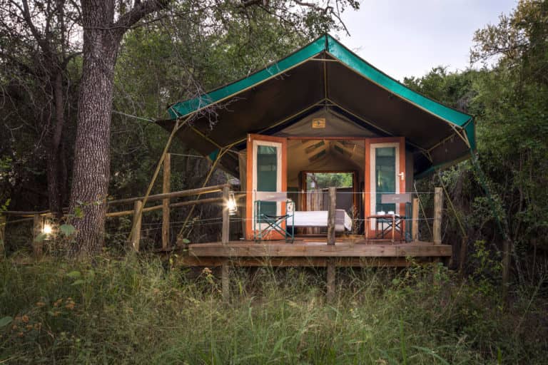 The exterior view of the guest tents at Mashatu Tented Camp