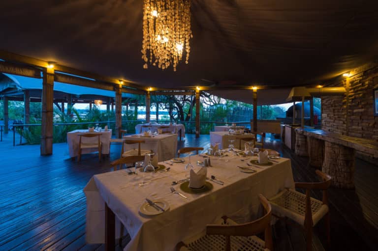 The dining area on the deck at Toka Leya