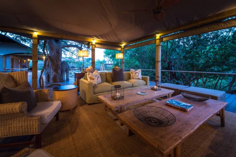 Toka Leya's lounge area enjoys expansive views of the Zambezi River