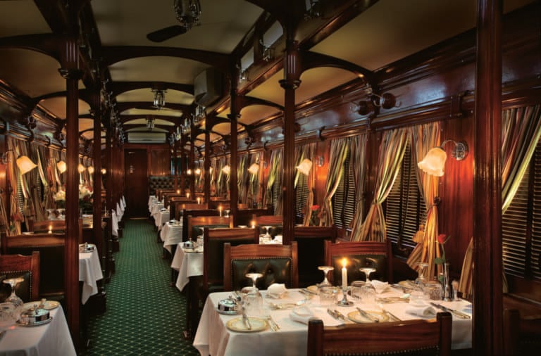 The elegant dining car in the Rovos Rail
