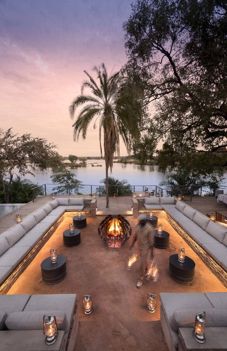 The gorgeous sunken fire pit area at Thorntree River Lodge