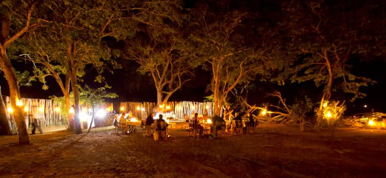 Ngoma Safari Lodge boma dinner by lantern light