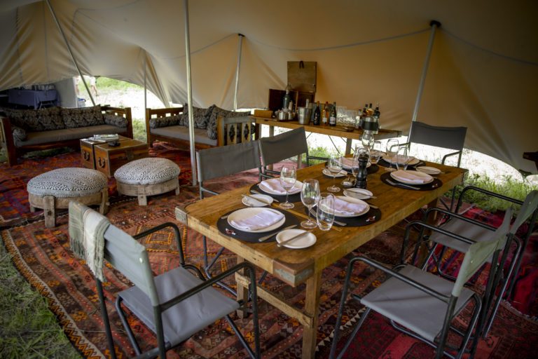 The dining tent at Pangolin Photo Camp