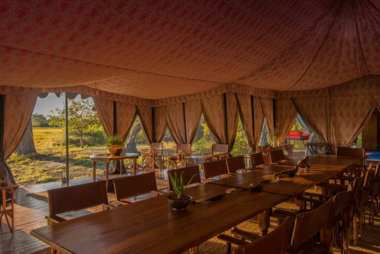 The dining area at Duke's Camp where meals are enjoyed communally, family style