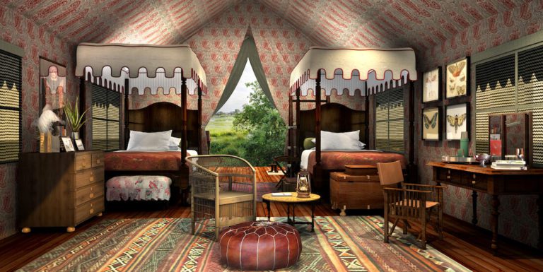The elegant vintage style rooms at Duke's Camp in the Okavango