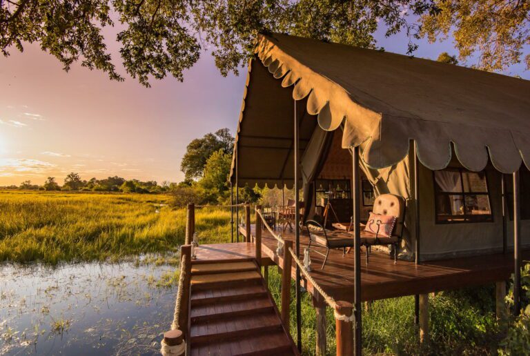 Dukes Camp guest tent overlooking the Okavango Delta
