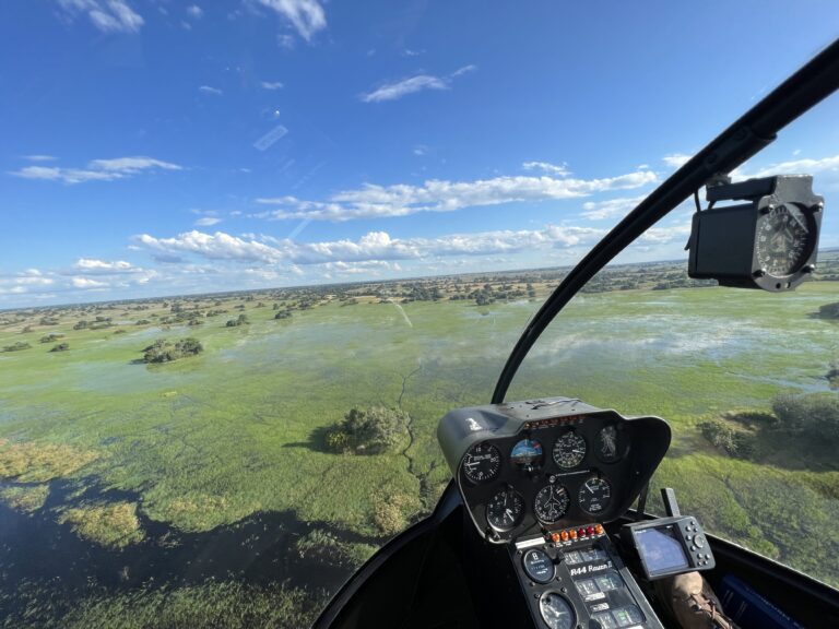 Arrive in style to Kala Camp by helicopter over the Okavango Delta.