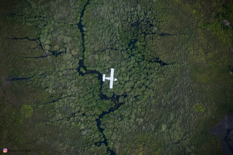 Flying over the Okavango Delta channels to 4 Rivers